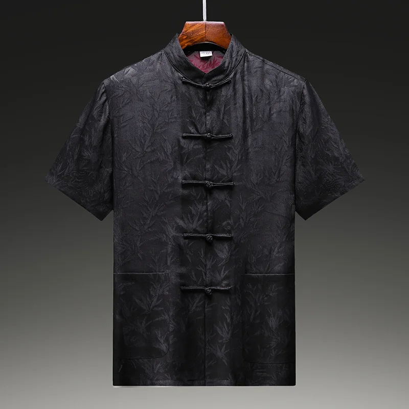 

High Quality Real Silk High-End Xiangyun Yarn Suit Men's Short-Sleeved Shirt Summer New Chinese Style Dad's Half-Sleeved