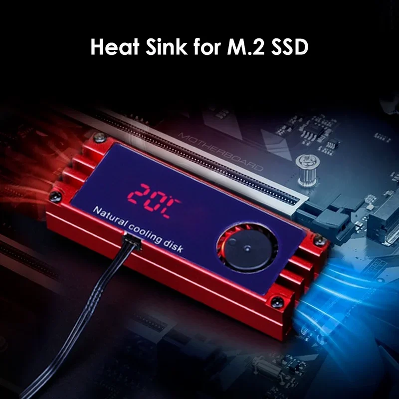 Digital Temperature Display M.2 SSD Heatsink Cooler with Turbo Cooling Fan for 2280 22110 NVMe NGFF M2 Solid State Drive