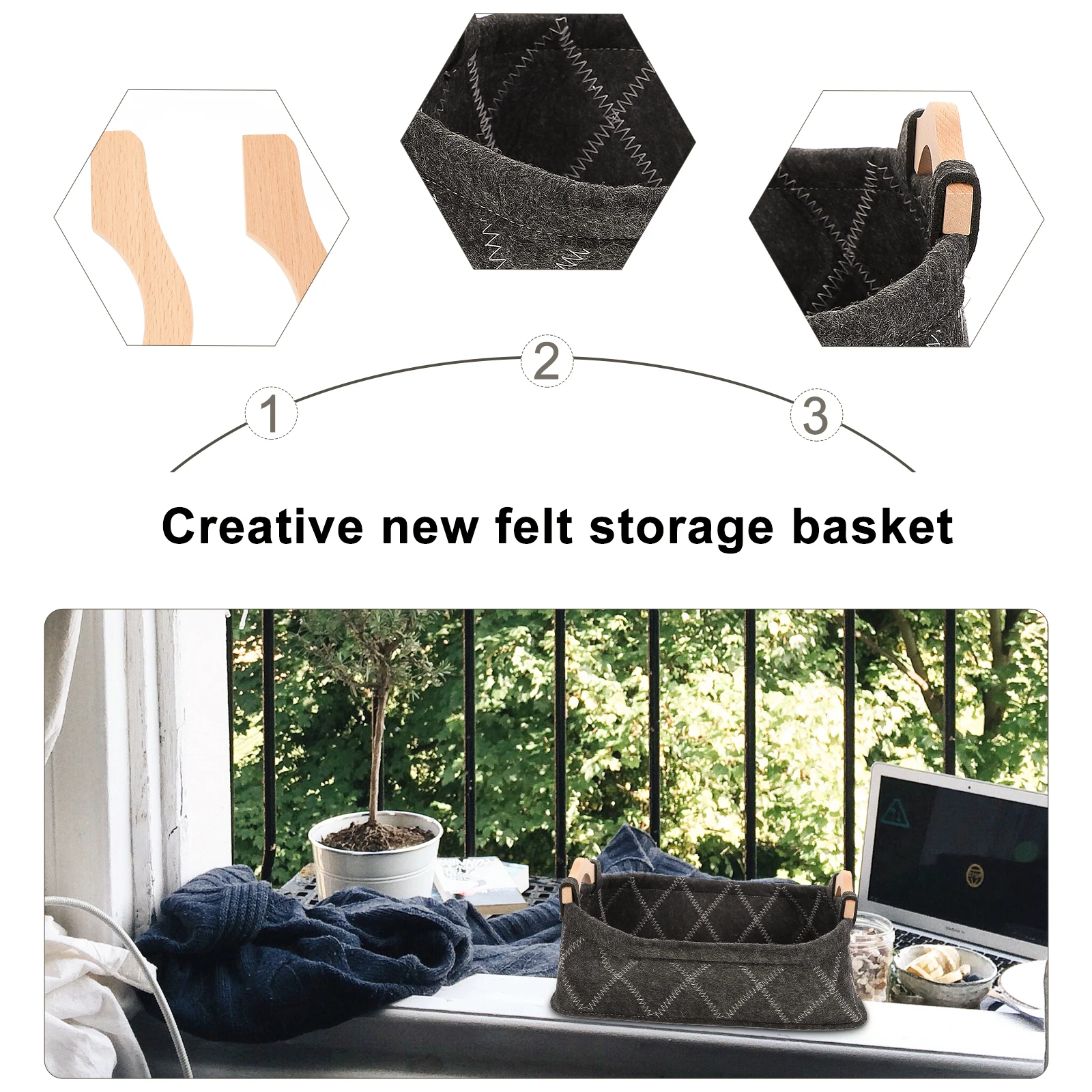 

1pc Felt Storage Basket Foldable Organizer For Clothes Snacks Picnic Rectangular Container Useful Sundries Holder Basket