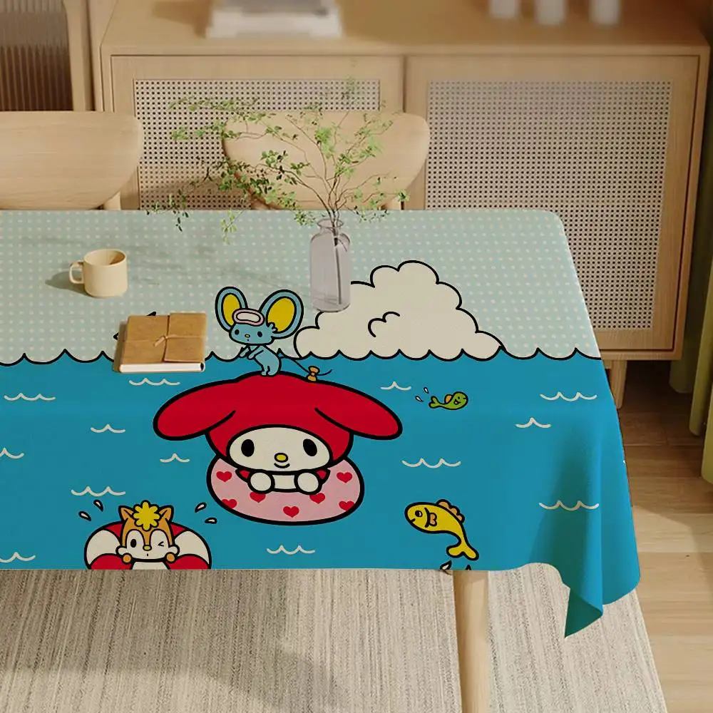 My Melody Kawaii Polyester Waterproof Tablecloth Bedside Table Dustproof Decorative Cloth Living Room Coffee Tablecloth