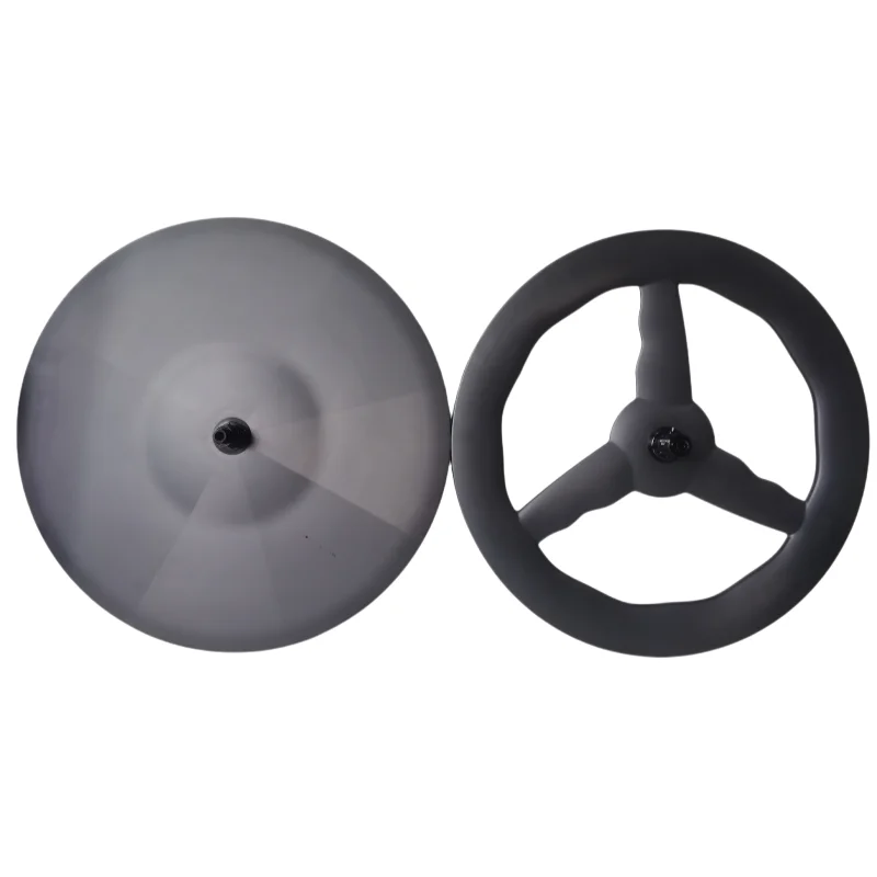 QORA 700C Carbon Bicycle Wheelset Front Disc Road Wheel Rear Wave Tri-Spoke Road Wheel Clincher/Tubular 28mm Width