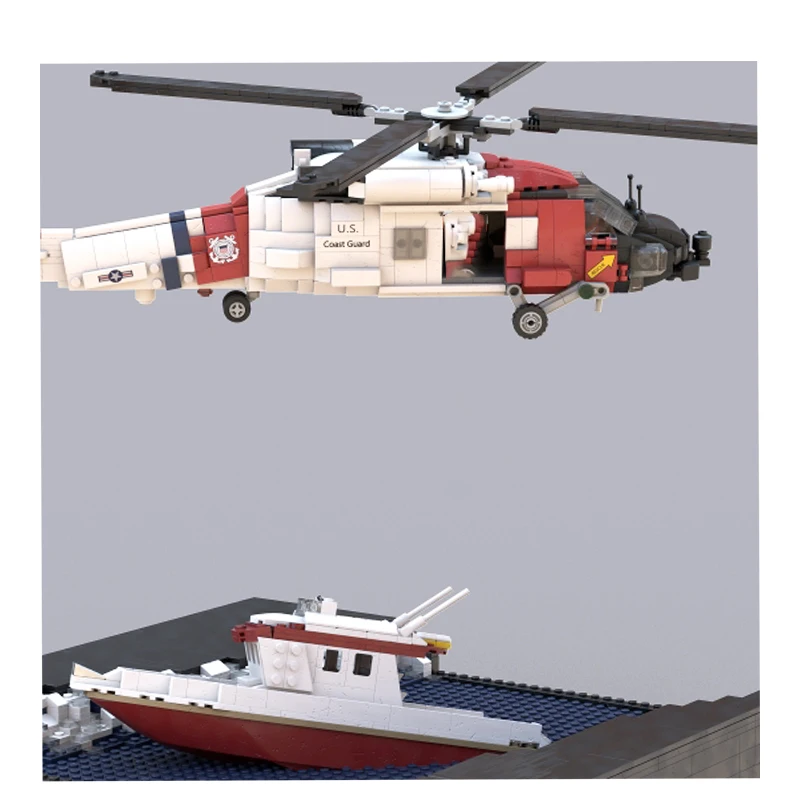 Avion militaire bâtiment nuits US Coast Rescue Guard HH-60 Silverthawk Hélicoptère Affichage Modèle Briques Jouets pour Garçons Cadeaux