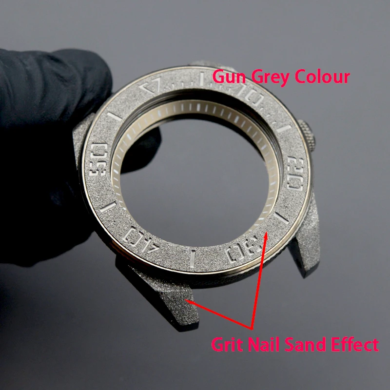 Mod Nh35 Gun Color Grit Nail Sand Effect Watch Case Samurai Black SRPB55K1 Watch Fit 4R35 4R36 NH35 NH36 7S NH34 Movt Case