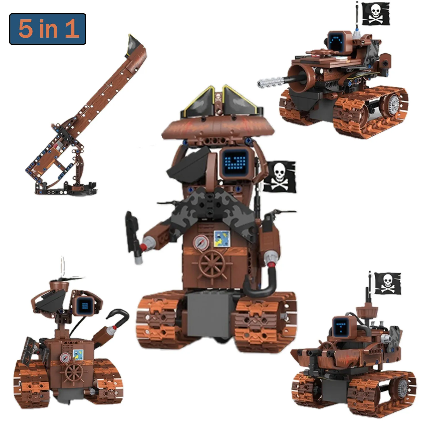 5 in 1 MOC Technical Programmable APP Building Blocks RC Deformed Robot Pirate Captain Curved Blade Speedboat Bricks Toys Gifts
