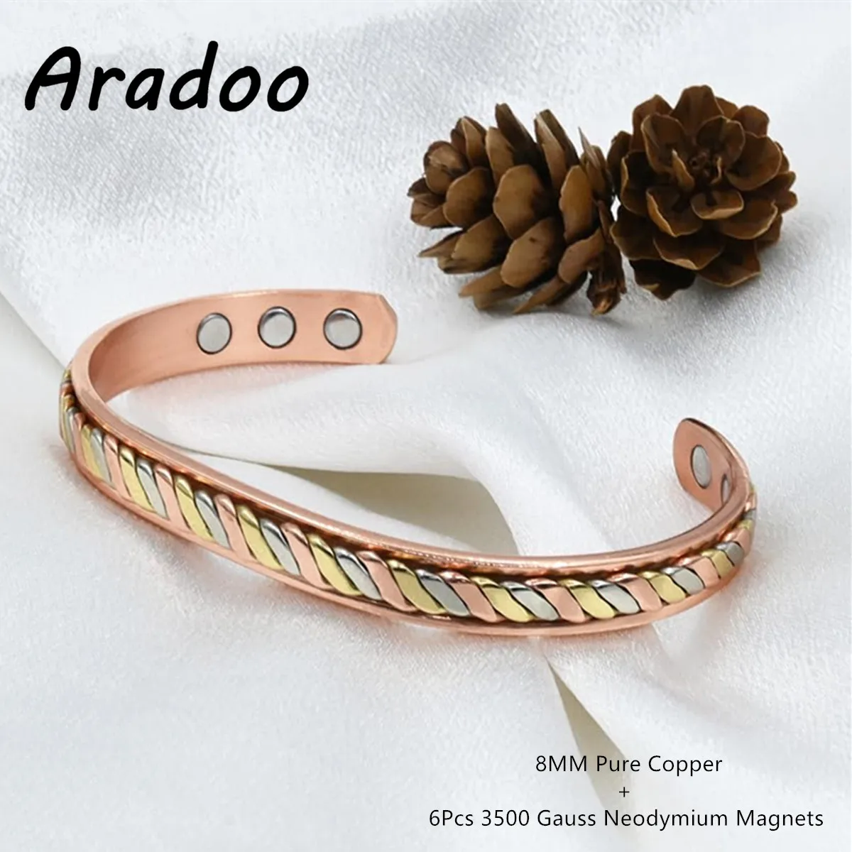 ARADOO Handwoven Wide Pure Copper Bracelet for Women – Ultra-Strength Magnetic Cuff Bangle Jewelry-Grade Romantic Gift
