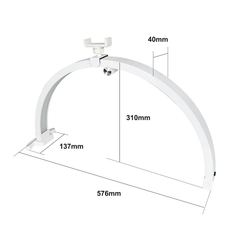 22-дюймовая настольная лампа для ногтей в форме полумесяца, 20 Вт, сенсорное управление, складная лампа для маникюра в форме полумесяца с зажимом для телефона, белая вилка европейского стандарта