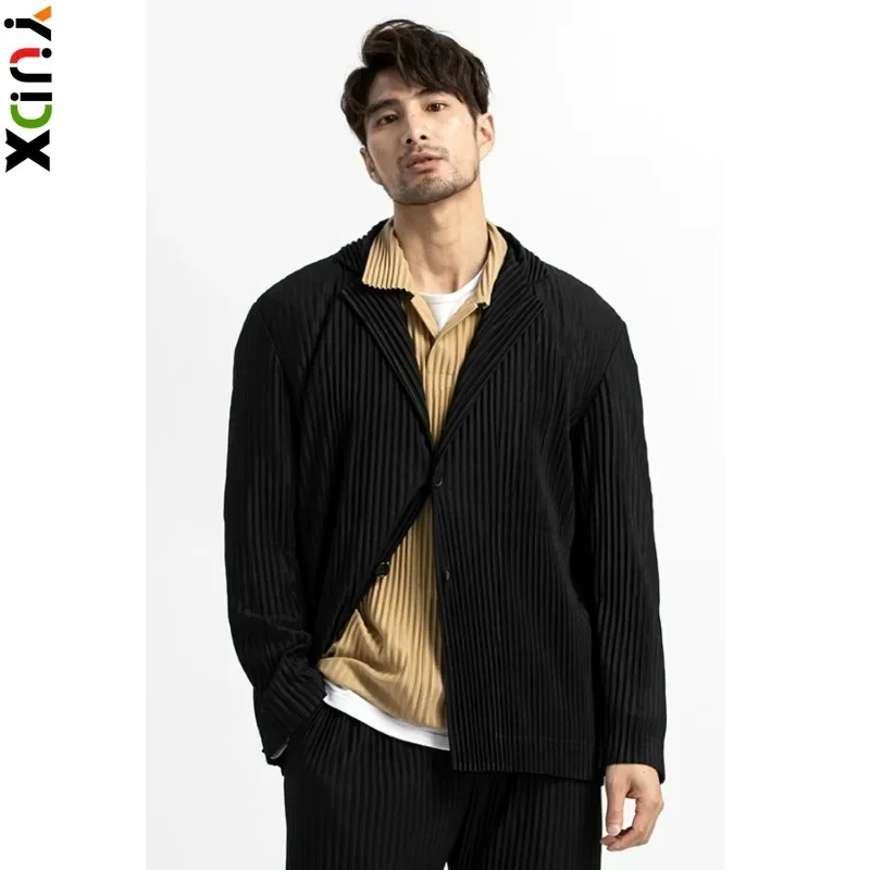 YUDX Miyake Blazer Men Pleated Black Suits Men Stretch Fabric Slim Fit Coat High Quality Casual Japanese Style Blazers 2023 New