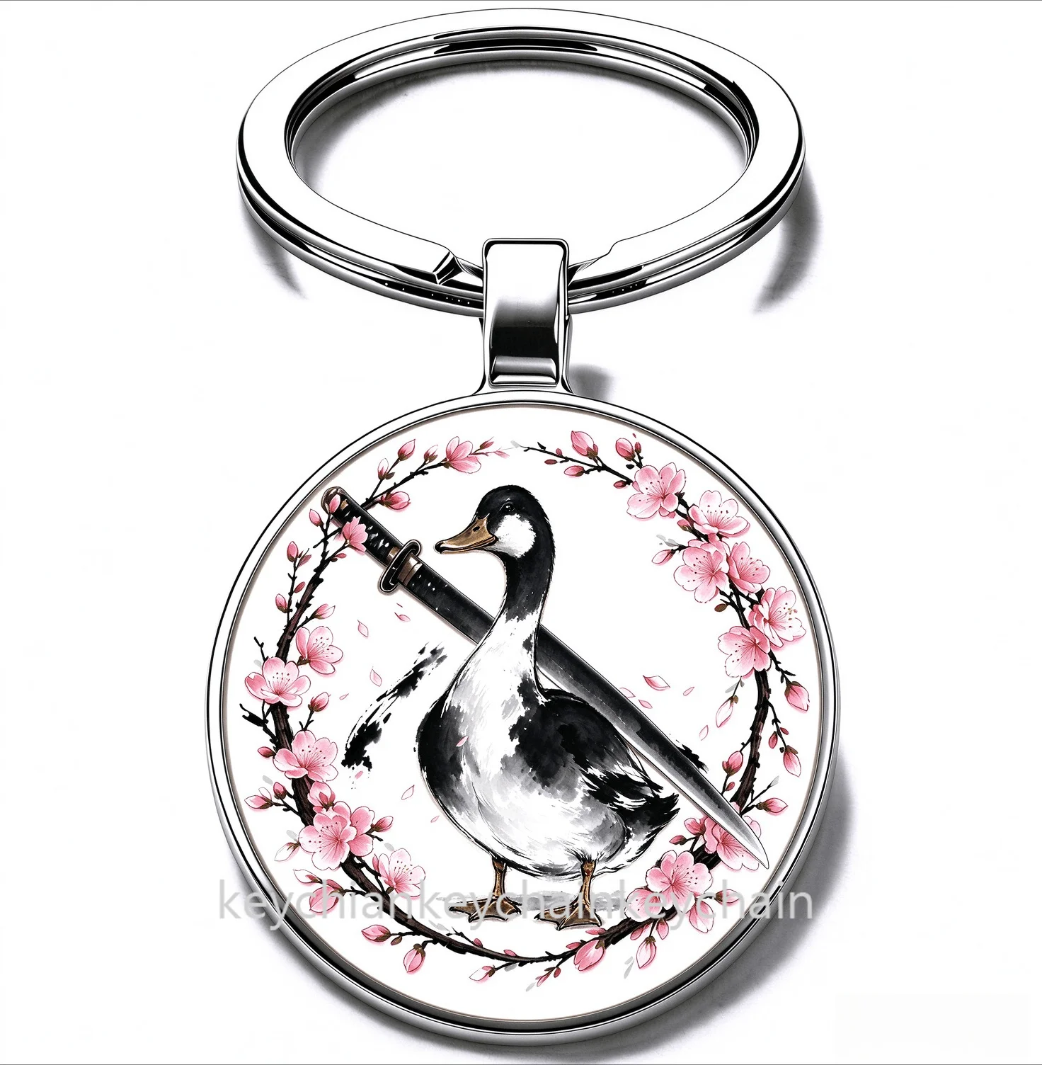 Japanese Wild duck Cherry Blossom Katana Keychain Samurai Sword Sakura Wreath Key Ring Car Bag Pendant Men Gift