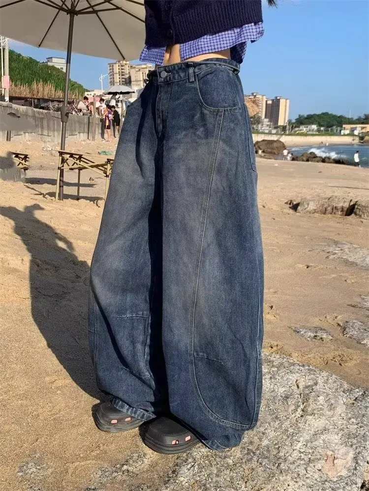 

Мужские джинсы Street Sle с эффектом потертости, модные, свободного кроя, в стиле «банан», повседневная одежда, молодежный стиль, средняя посадка, застежка-молния