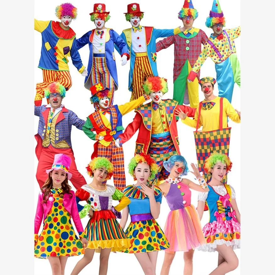 

Костюм клоуна на Хэллоуин для взрослых, комплект, волшебный цирковой клоун, мужской и женский традиционный китайский сценический костюм