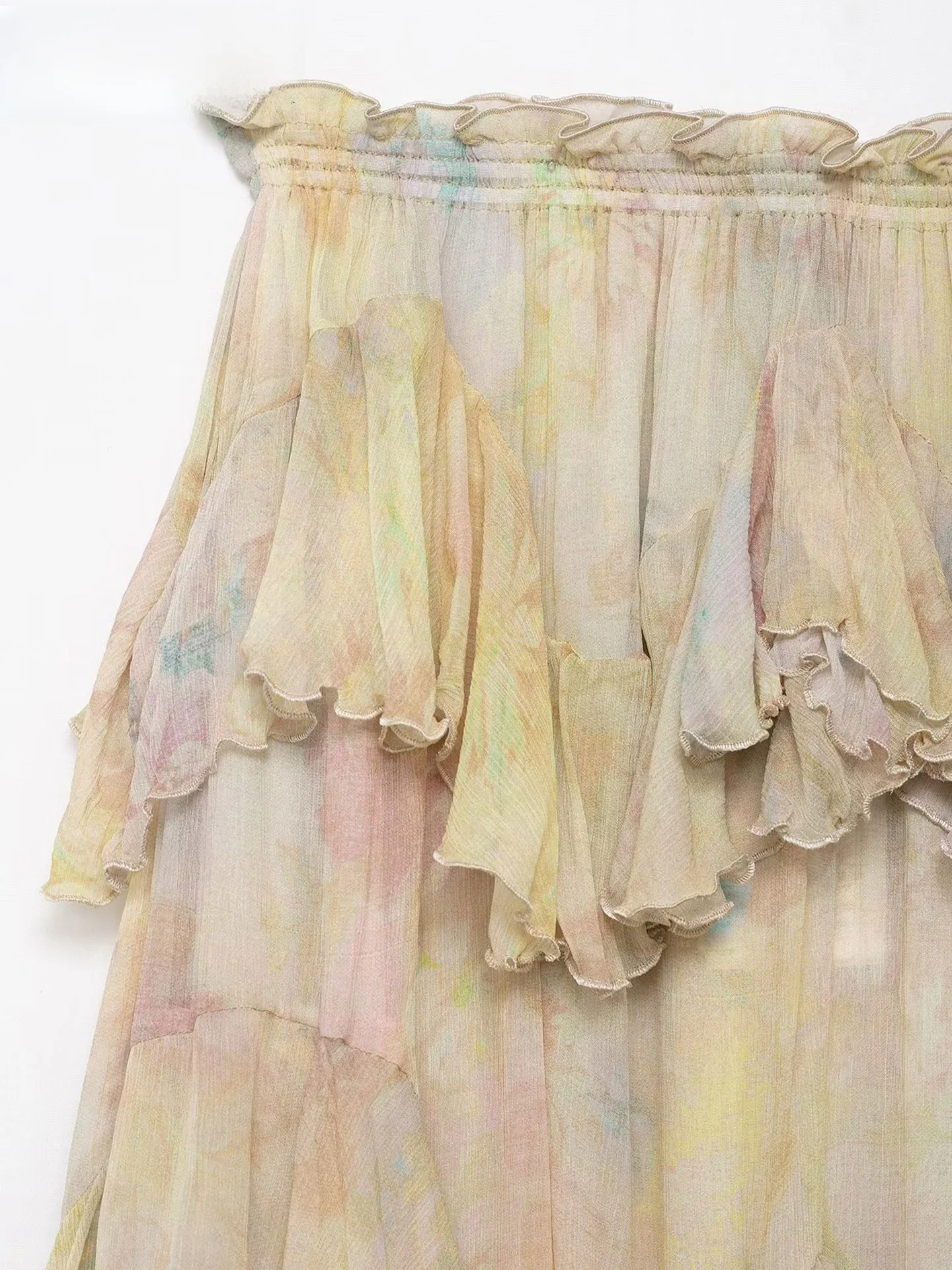 ZAPRHA Verão 2025 Único Linda Impressão Assimétrica Em Camadas Decoração f Saia Bolo Saia Doce Sle l Cintura