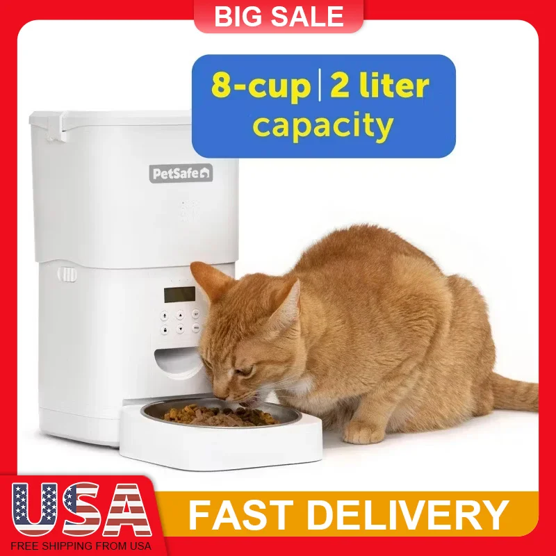 

Automatic Cat Dog Feeder Programmable 8Meals Per Day with Stainless Steel Bowl Voice Recording Dual Power 8Cup Capacity for Pets