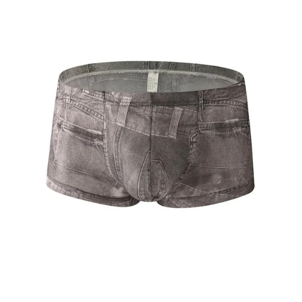 

Underpants Denim Pattern Men's Flat Panties Mesh Thin Low Waist Seamless Panties Boxer Underwear for Men Male
