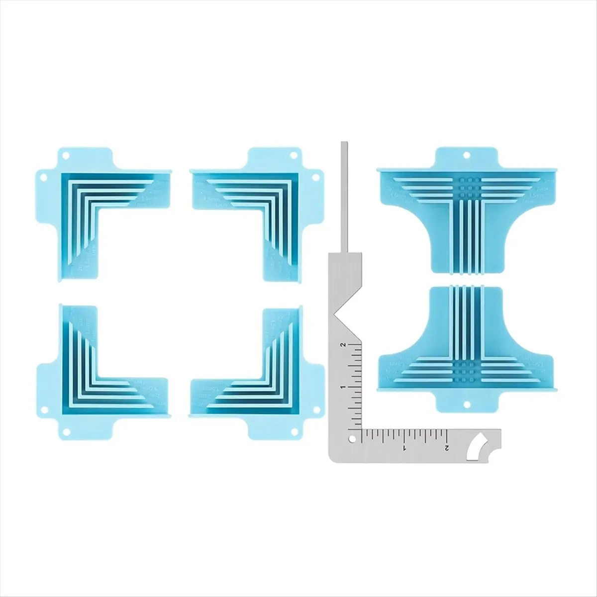 7 PACK Corner Guides for Chipboard Boxes,with 5-in-1 Book Cover Guide Metal Bookbinding Cover Tool for Box Making Blue