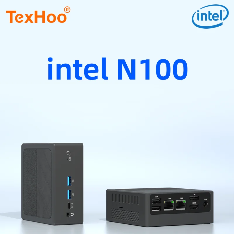 TexHoo MiniPC Intel N100 двухдиапазонный Wi-Fi5 BT4.0 8 ГБ 16 ГБ 256 ГБ 512 ГБ DDR4 HDMI DP Dual LAN настольный игровой компьютер Mini PC Gamer