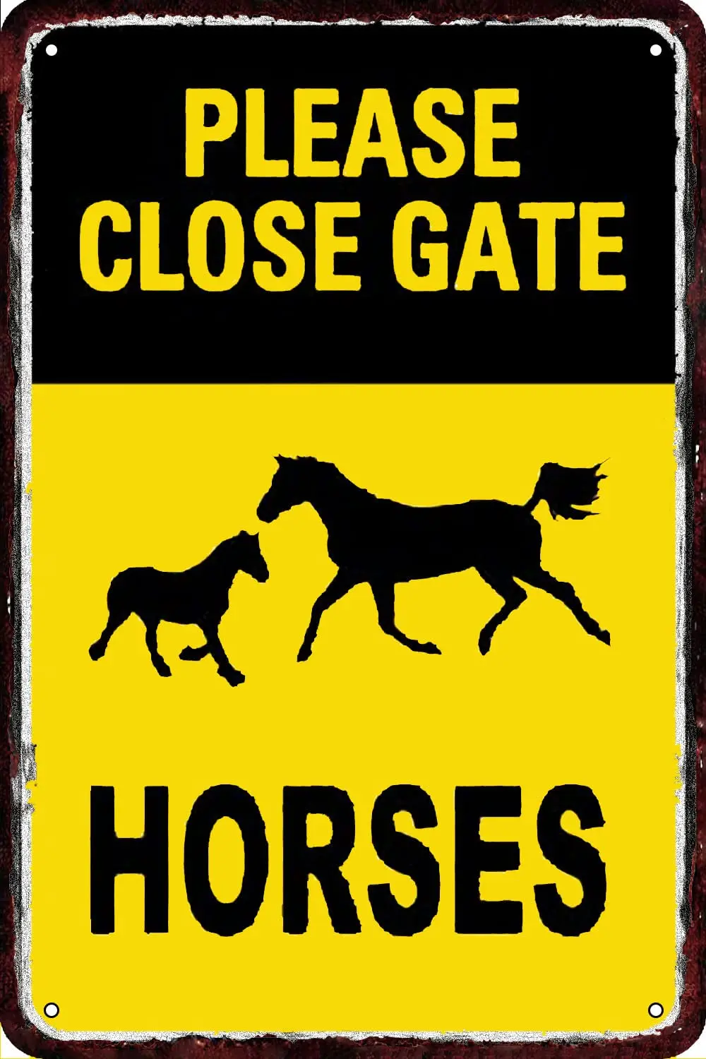 Please Close Gate Horses Vintage Metal tin Sign Wall Decor Retro Art Funny Decorations for Home Man Cave bedroom 8x12 Inch