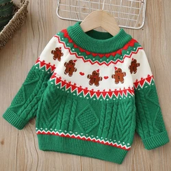 Christmas Style Children's Sweater with Plush and Thickened Warmth Boys and Girls Cartoon Teddy Bear Cute Knitted Base Shirt