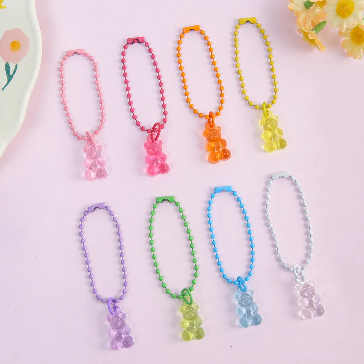 Bag Charm Decor Colorful Translucent Bear Pendant Beaded Chain Keychain Delicate Gummy Bear Keychain For Art Projects Handbags