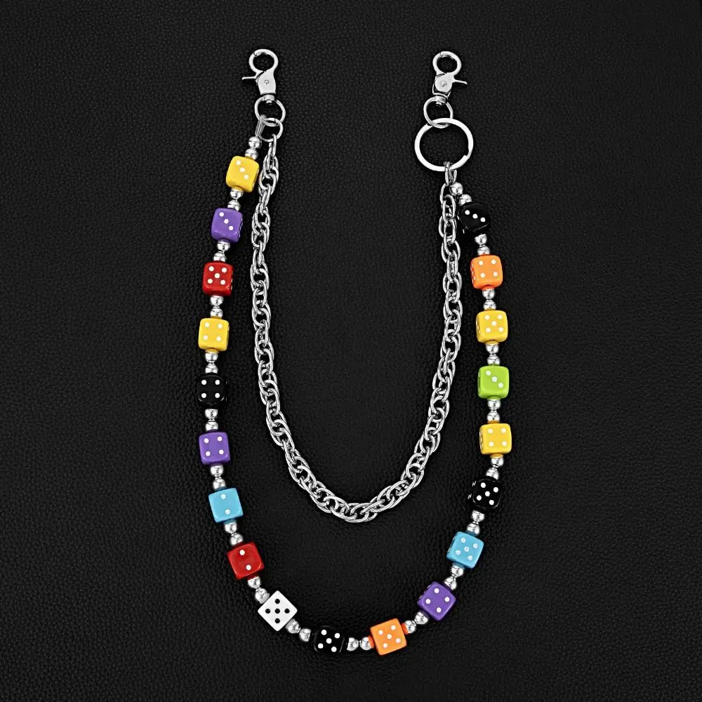 Retro Jeans Chain Colorful Dice Waist Chain Zinc Alloy Gothic Double-layer Metal Pants Chain Beads Hip Hop Punk Belt Chain Male