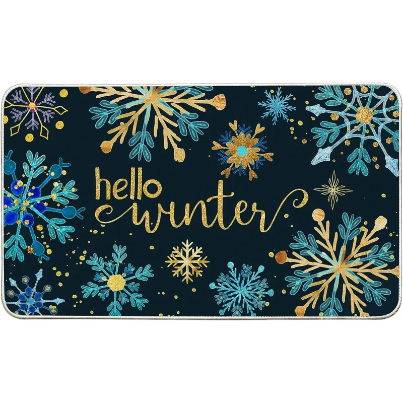 2025 New Year Christmas doormat indoor and outdoor carpet blue gold snowflake decoration floor mat 61X90cm