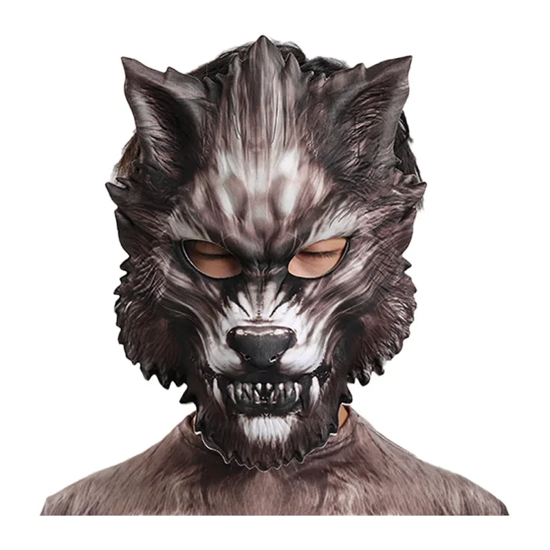 SN55Werewolf Cosplay Costume Jumpsuit 3D Mask Suit Bodysuit Carnival Birthday Party Clothes Animal Wolf Costume for Boys Ad@54WE