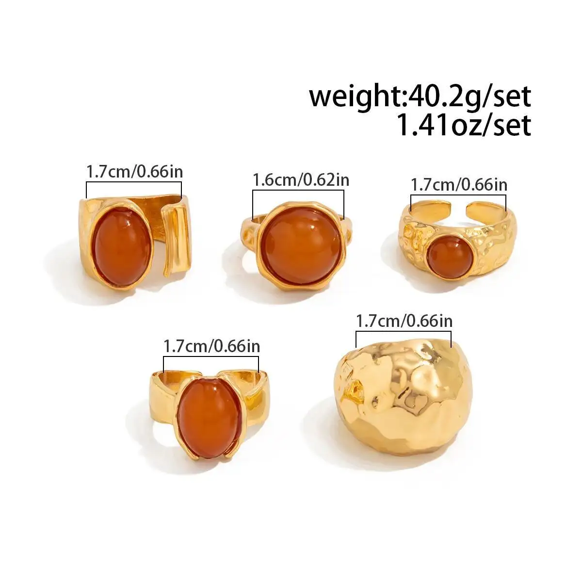 Ingemark 5 قطعة/المجموعة الفاخرة مطعمة الاكريليك حجر الراين المفتوحة خواتم للنساء الاتجاه الجديد القوطي واسعة قابل للتعديل خواتم زوجين مجوهرات الرجال
