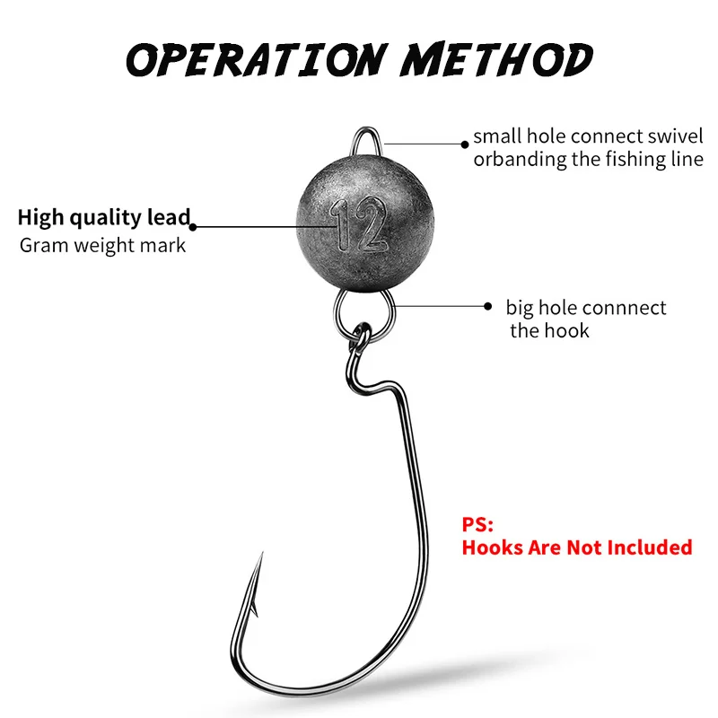 Round lead bait pendant fishing Lure Lead head hook fishing jig head Aggravated Sinker Weight Sea Fishing tackle weight 3g-21g