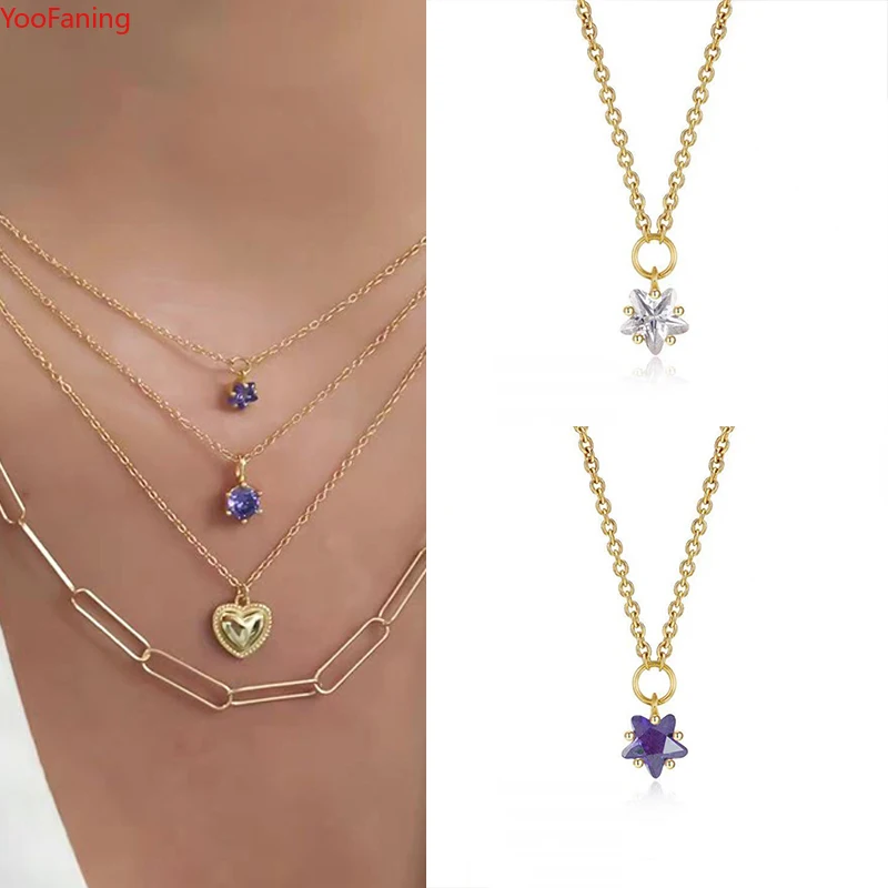 

YooFaning 925 Sterling Silver Women Crystal Zircon Star Pendant Clavicle Chain Light Luxury Party Girlfriend Jewelry Gifts 2022