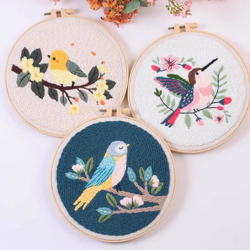 

DIY Embroidery Punch Needle Kit for Beginners Bird Magic Needle For Embroidery Kit Easy for Adults Festival Gift Home Decor