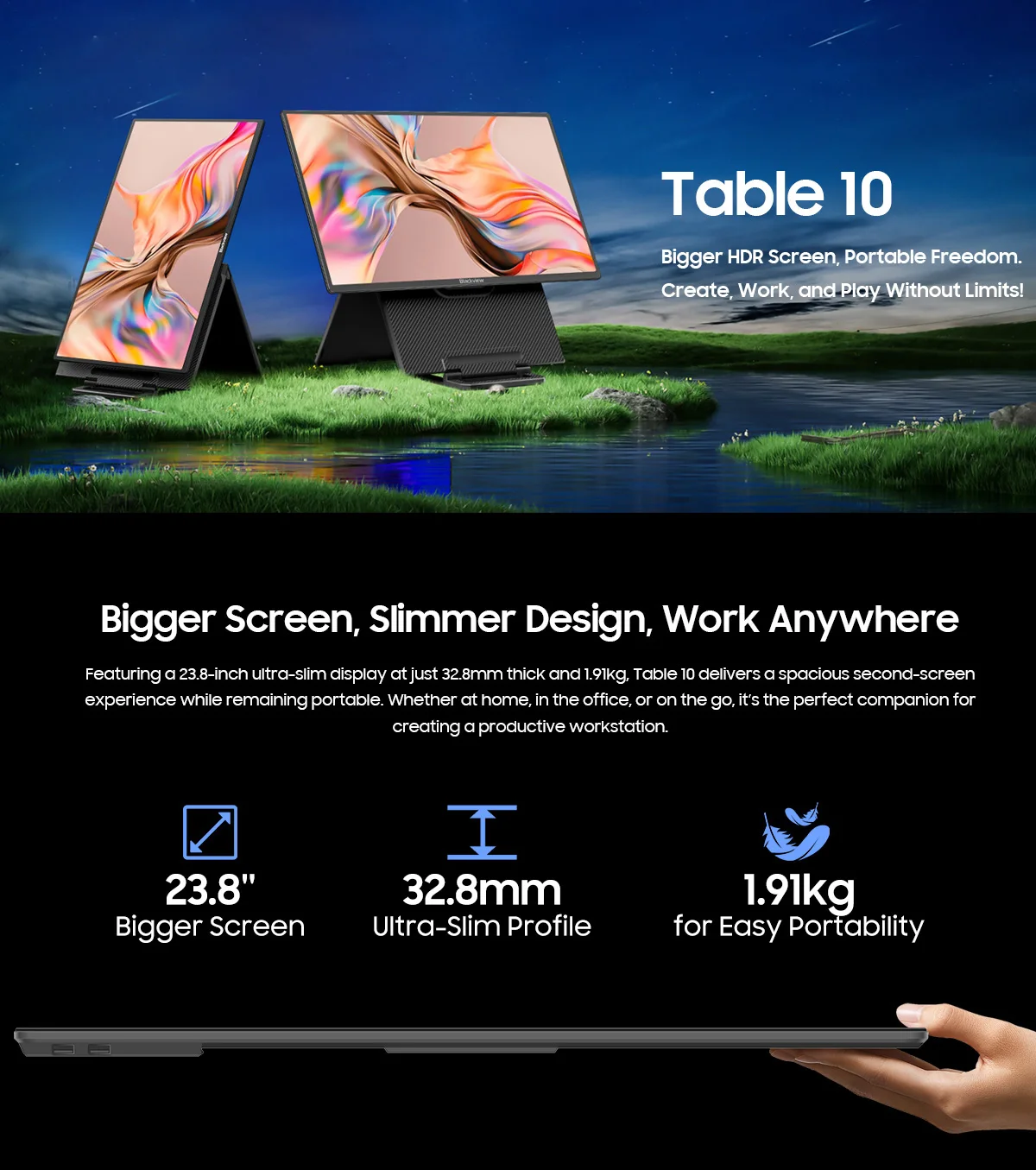 Blackview Table 10 Tragbares LCD-Display 23,8" HDR, für PC / Handy / Tablet / Macbook, 100Hz, TÜV Geringes Blaues Licht, Augenschutzmodus – Detail 1