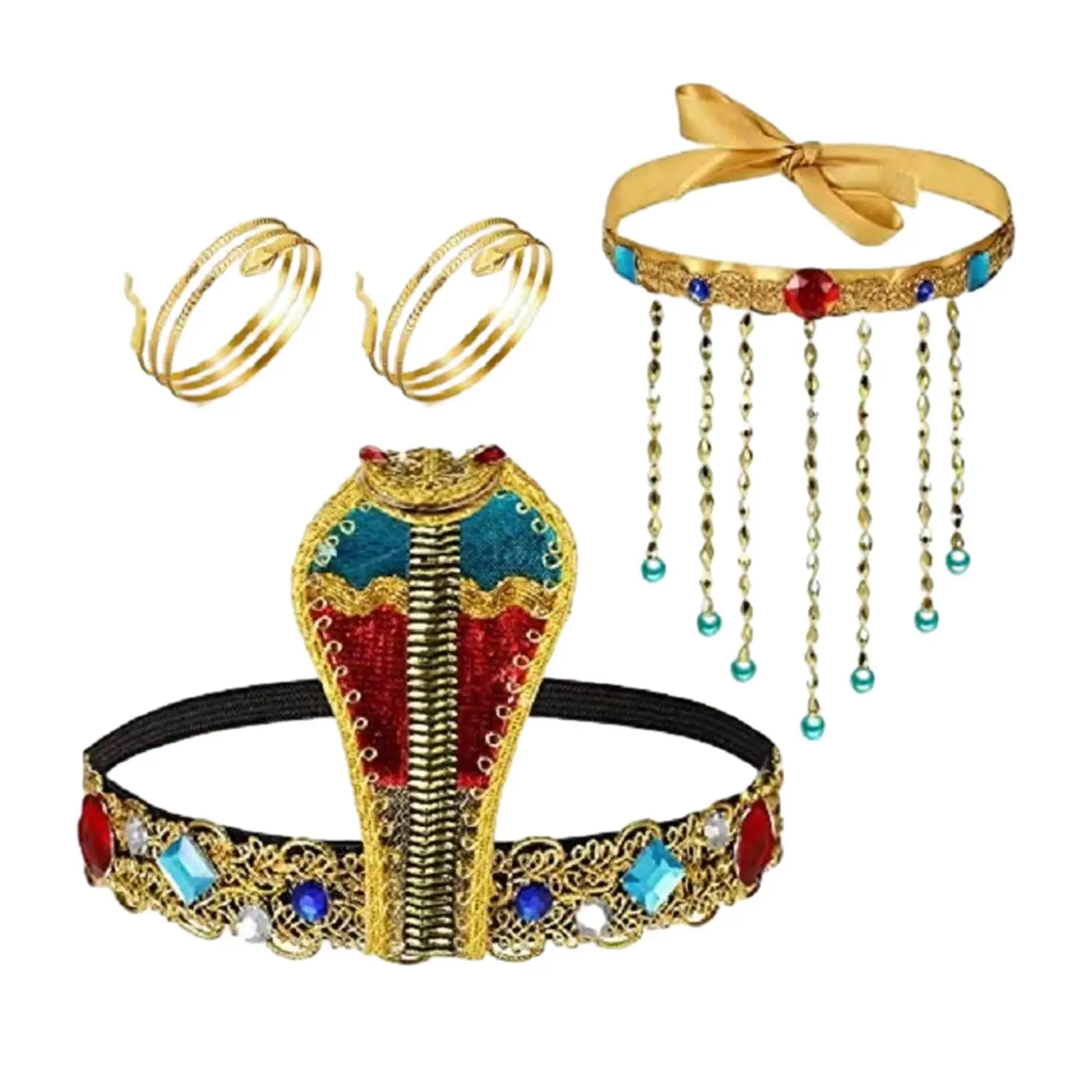 4 pezzi accessori per costumi egiziani collana con nappe in rilievo bracciale fascia con perline di serpente per feste di ballo di eventi regalo di carnevale