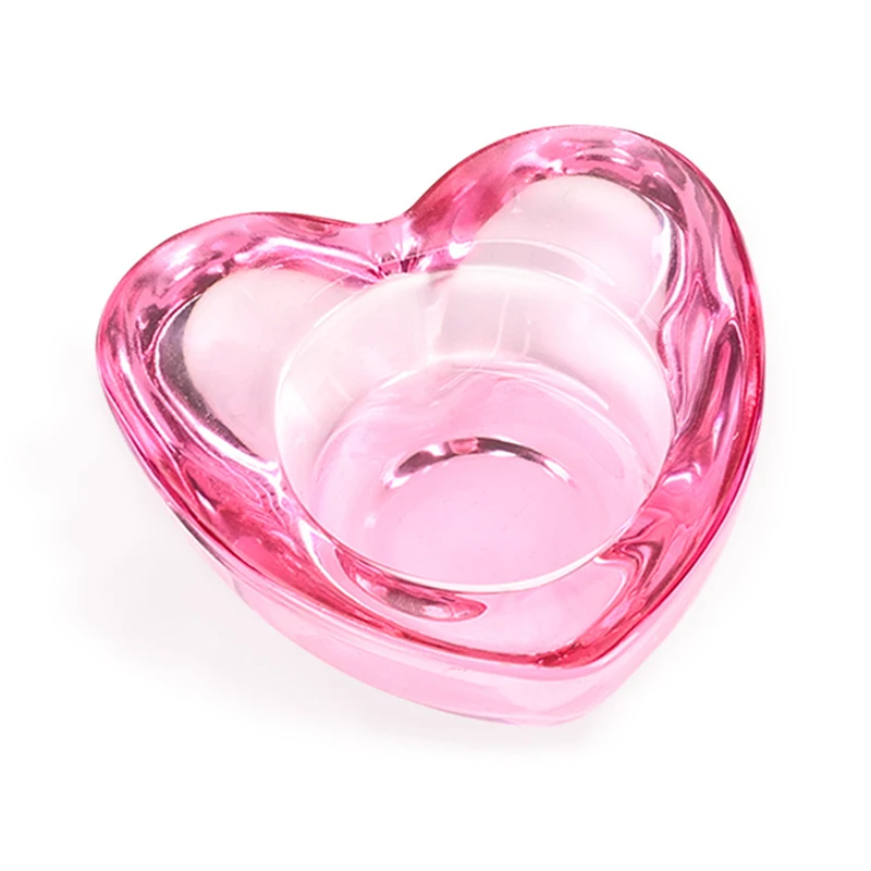 Heart Shape Nail Cup Pink Crystal Glass Dappen Dish Acrylic Powder Liquid Storage Holder Manicure Nails Accessories Tools