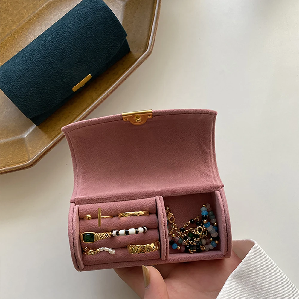 

Exquisite velvet jewelry box Ring Bracelet Necklace Storage Case travel compact portable Collection box