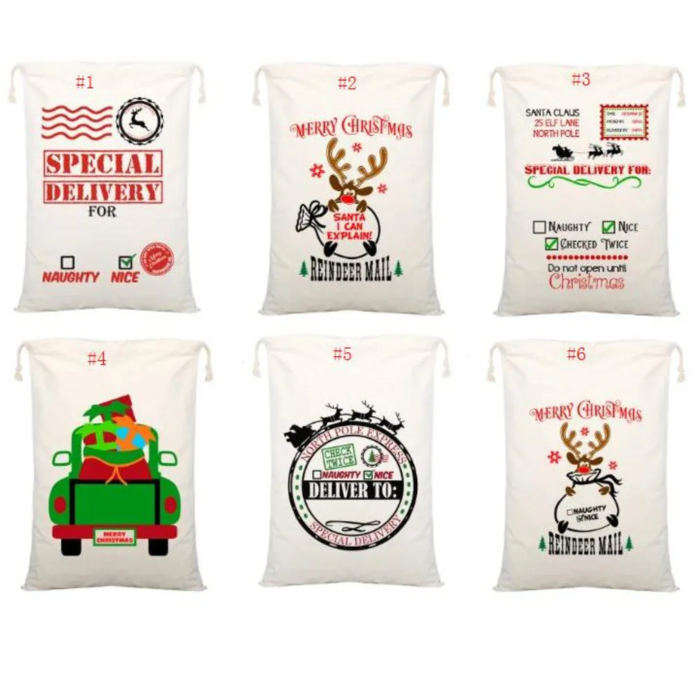 Christmas Gift Bags Canvas Drawstring Bag With Reindeers Santa Claus Sack Bags For Kids Decoration Bolsas De Regalo De Navidad