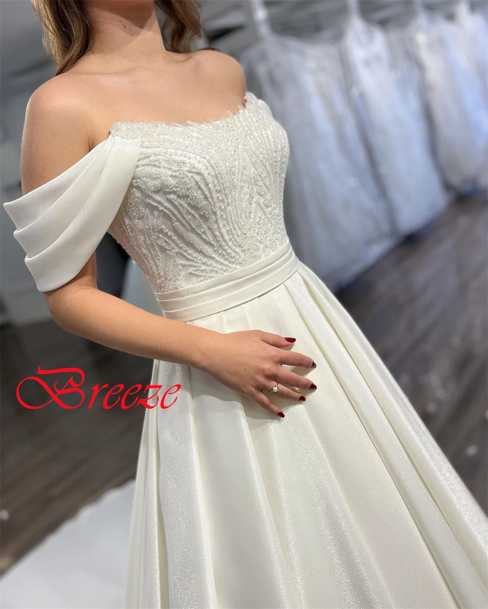 Personalizado sexy branco jérsei vestidos de casamento simples sem alças fora do ombro mangas curtas vestidos de noiva rendas até voltar vestido