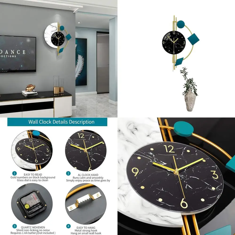 

Бесшумные настенные часы с батарейным питанием, 19x22 дюйма, для декора дома и офиса, с металлическим и стеклянным дизайном