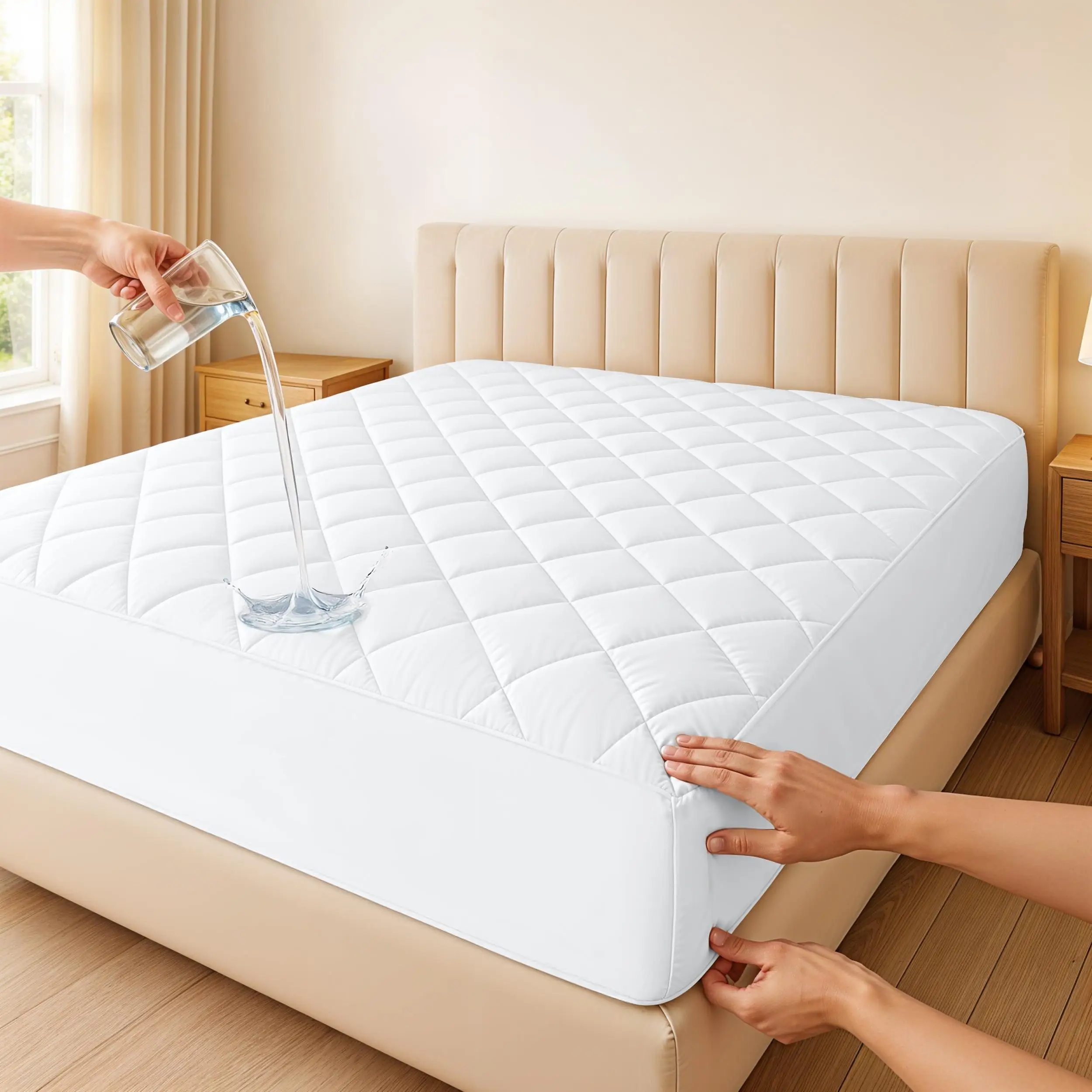 Premium Quilted Waterproof Mattress Protector Pad Soft Breathable Noiseless Bed Cover Elastic Fitted Sheet 16 Inch Deep Pocket Washable Mattress Topper for King Queen Size