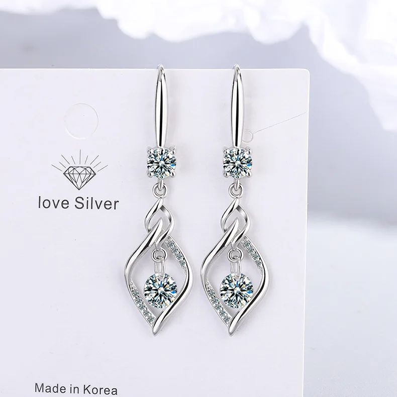 925 Silver Earrings Small Fresh And Sweet Pink Zircon Hollow Geometric Earrings Are Cute Gifts For Girls