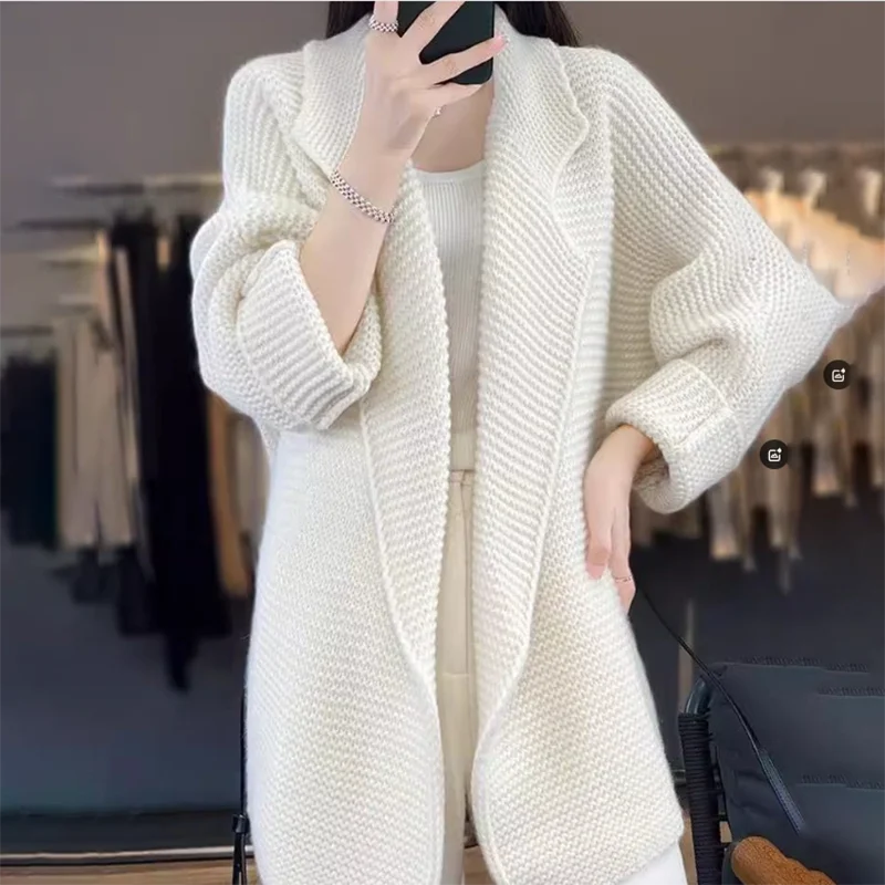 

New Chic Cardigan Sweater Coat Women's Clothes Autumn Winter Fashion Loose Medium Long Elegant Jacket Sweater Tops Wear Outside