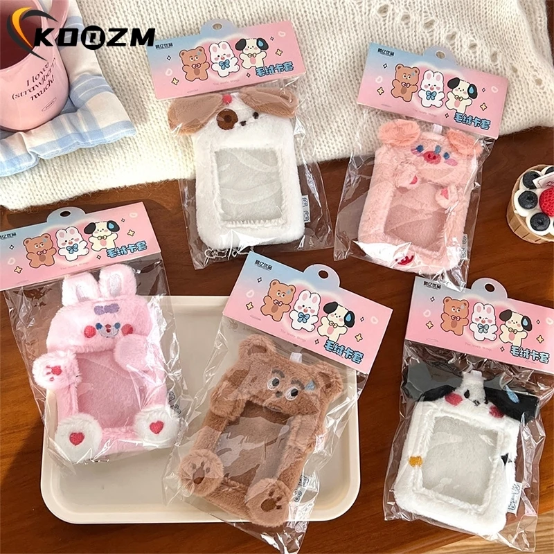 Kawaii Little Rabbit Plush Photocard Holder Plush Credit ID Bank Card Keychains Bus Cards Protective Case Picture Photo Sleeves
