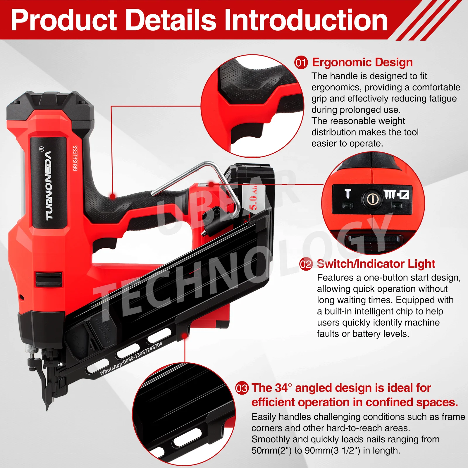 Hot 20V Best Cordless Power Nailing Tool Lithium Battery 34 Degree Frame Nailer Electric Roof Nail Gun for Woodworking Structure - Image 3