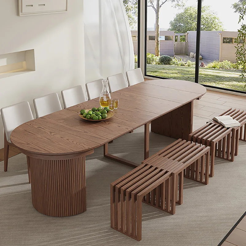 All solid wood retractable dining table rectangular 3 meters high-end B & B hotel villa, medieval oval dining table for 10 peopl