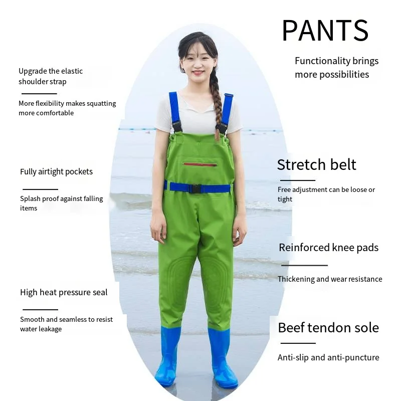 Lure Wading Pants for Lady, River Lake Fishing Waders, Travel Sea, Outdoor Waterproof Overalls,Breathable Comfort,Pink and Green