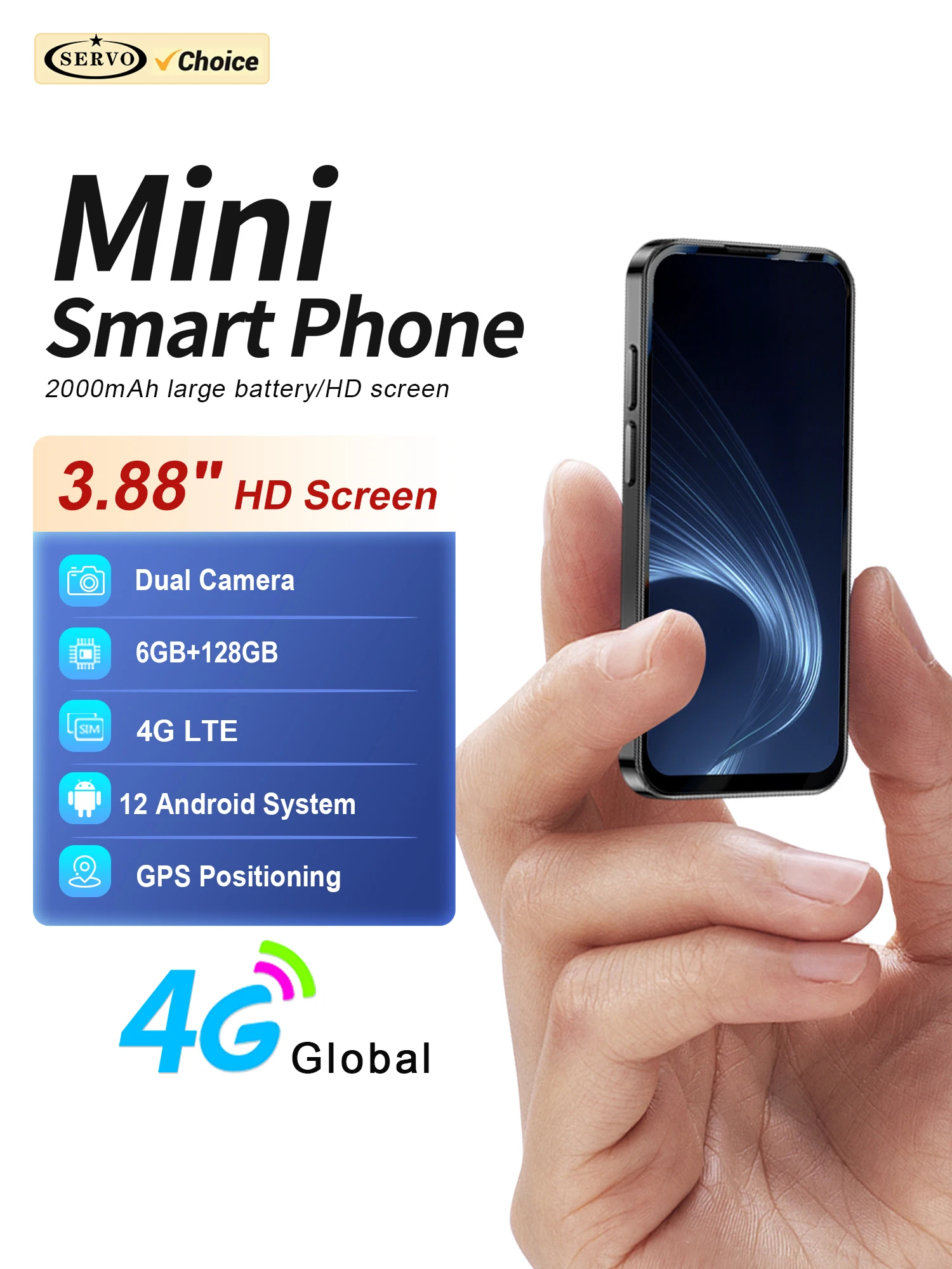 SERVO 19PRO 4G LTE Mini Smartphone Android 12 Systeem 3/4/6GB+32/64//128GB Play Store WiFi Face ID Kleine Smart Phone 2SIM Standby - afbeelding 2
