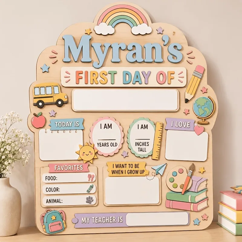 Personalized First Day/Last Day of School Wooden Sign, Custom Name 3D Back to School Photo Prop, Reusable Mileston