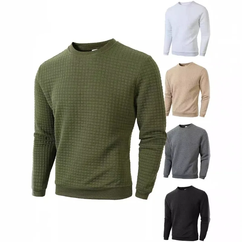 

"Men's 2025 Slim Fit Plaid Shirt - Long Sleeve Casual Tee for Autumn/Winter, European Style Round Neck Base Layer Top"