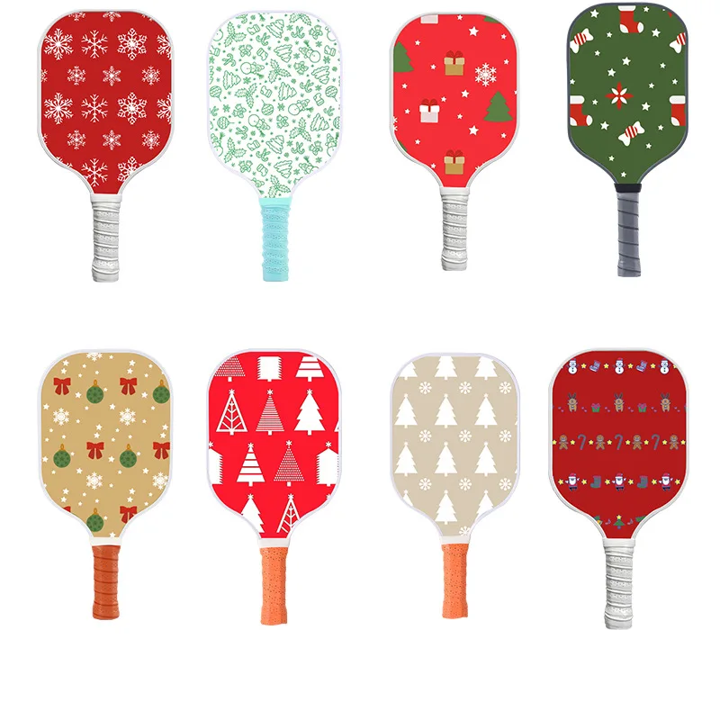 New Christmas‑Themed Fiberglass Pickleball Paddle,Festive Holiday Pattern Pickleball Racket for Outdoor Sports Recreation Game