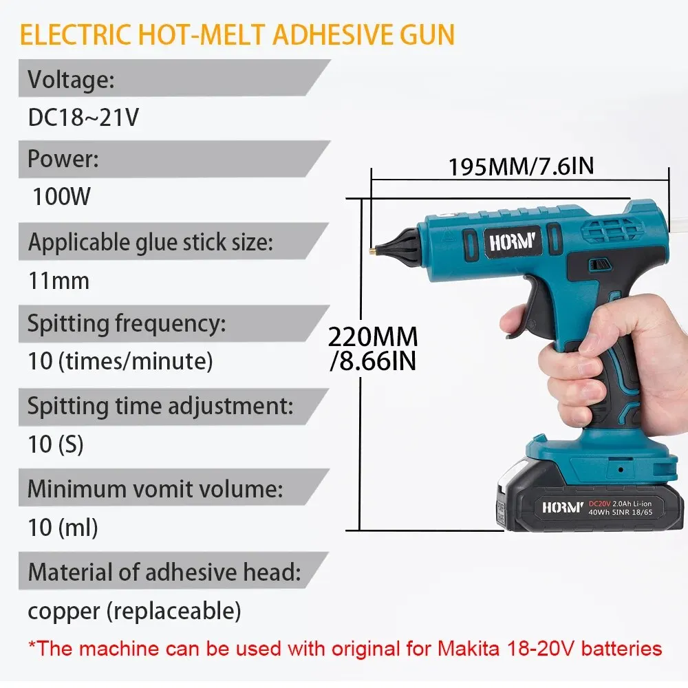 100W Cordless Electric Hot Melt Glue Gun for Makita 18V Battery 11mm Glue Stick Hot Melt Welding Hot Air Gun for Home Crafts DIY