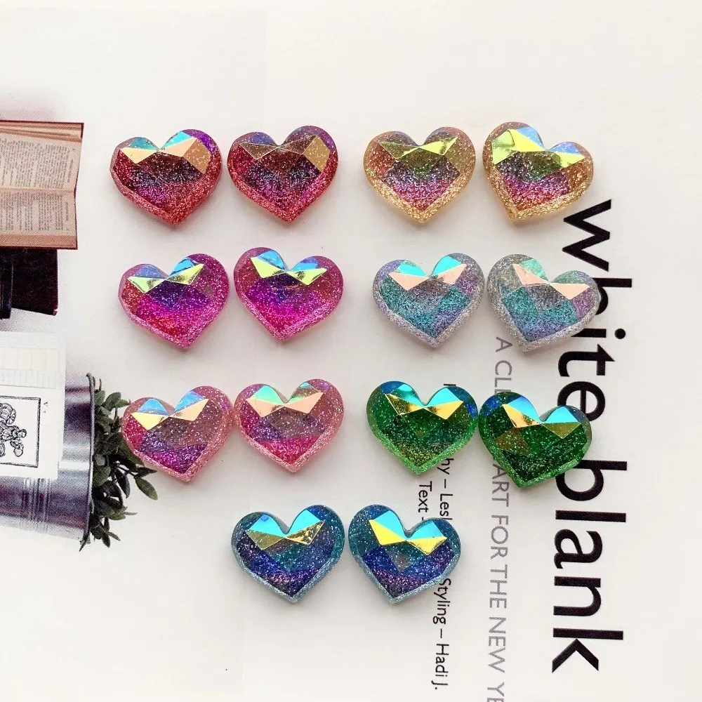 10pcs Mini Kawaii Cartoon Shining Heart Flat Back Cabochons Scrapbook Diy  Party Hairpin Accessories Home Decoration Craft