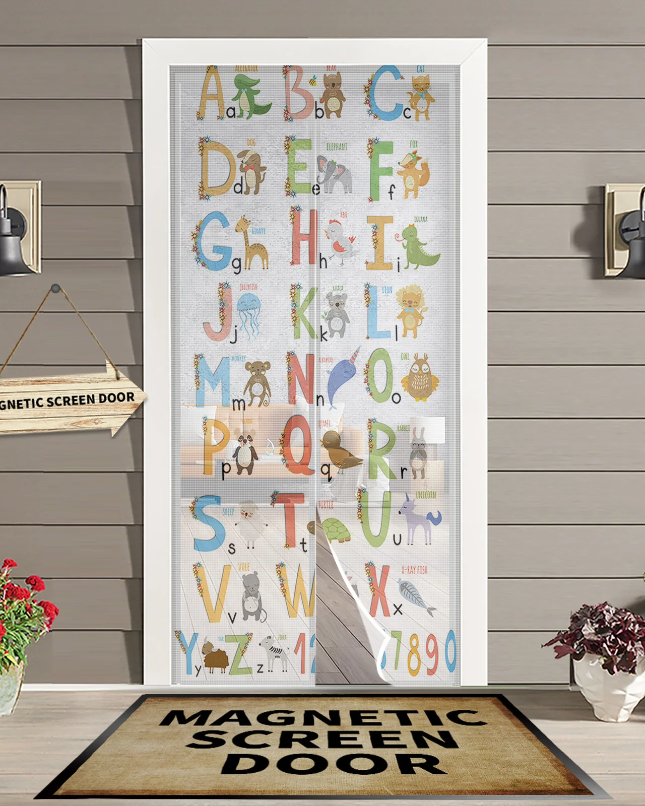 Children'S Alphabet Animals Summer Magnetic Screen Door Curtain Anti Mosquito Net Insect Fly Bug Kitchen Curtains